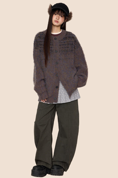 Brushed Crew Neck Cardigan