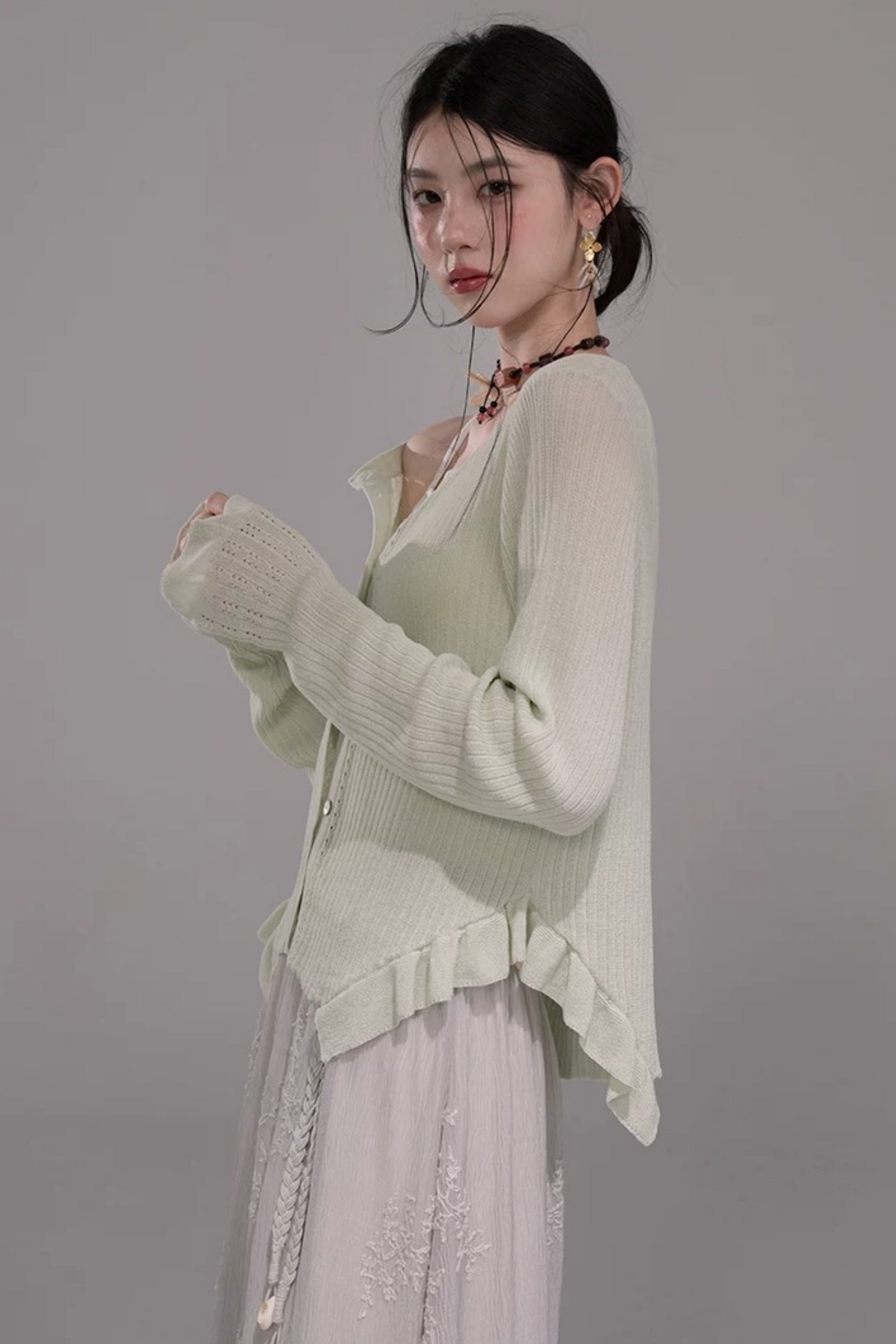 Wolkenweiß Strickjacke