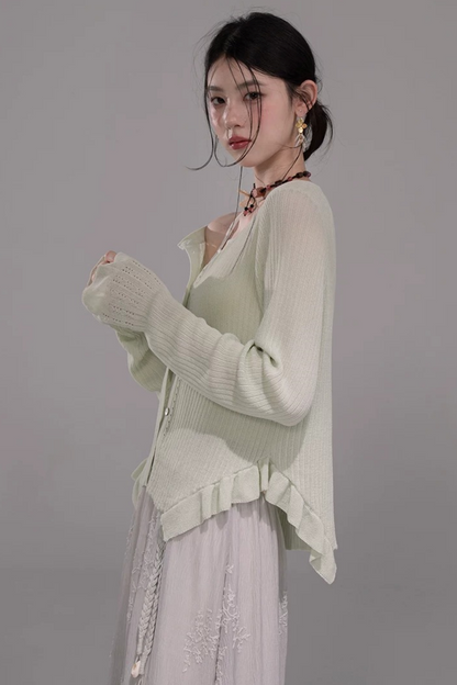 Wolkenweiß Strickjacke