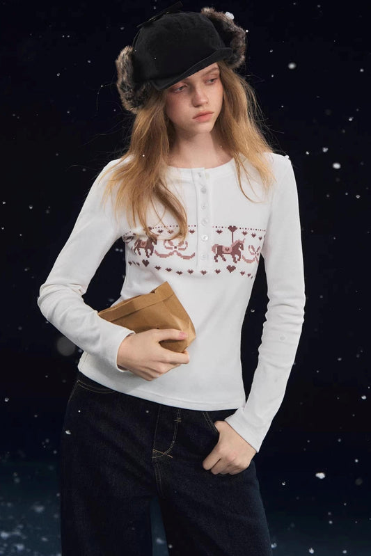 Carousel Print Velvet Top