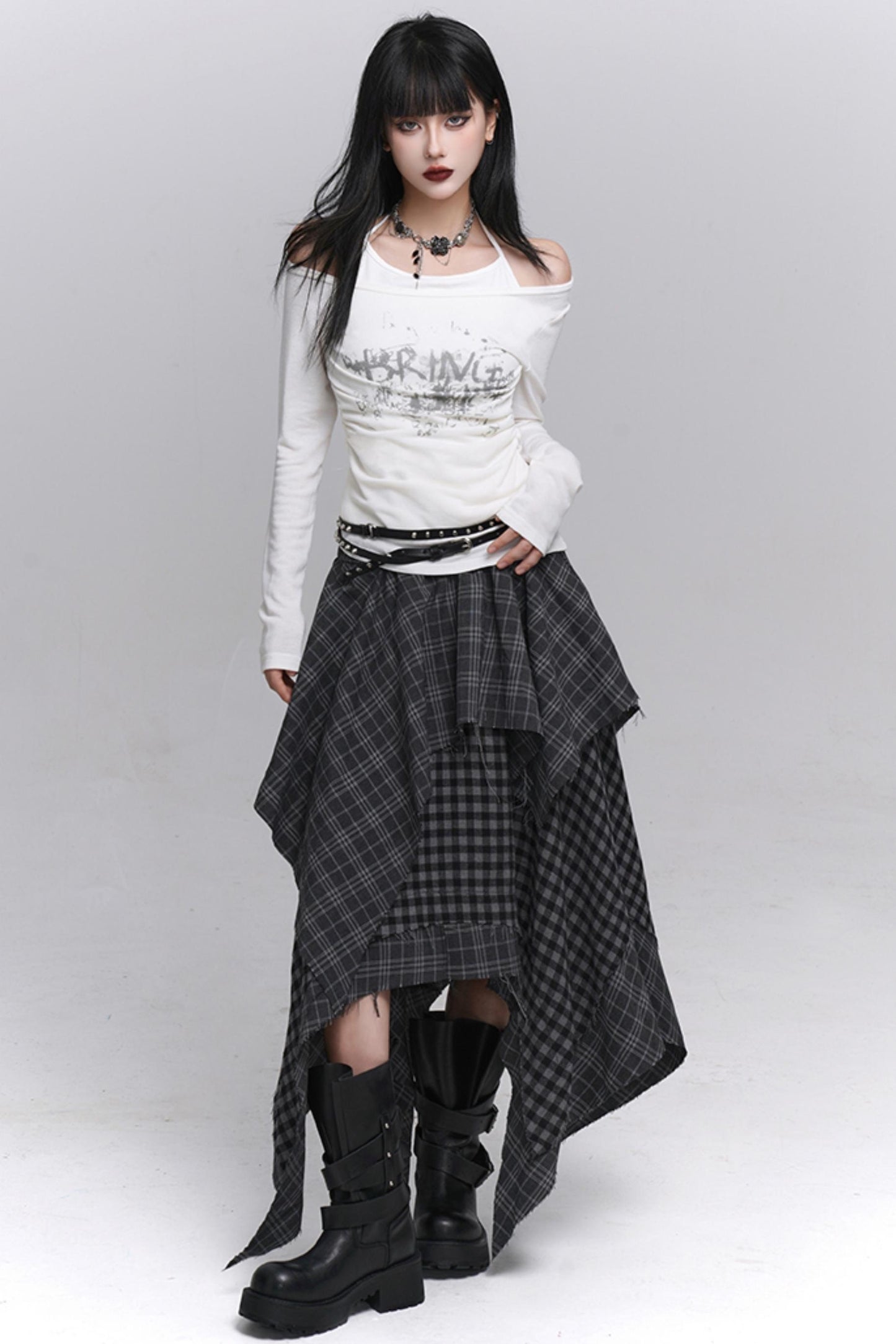 Monotone Gray Plaid Skirt