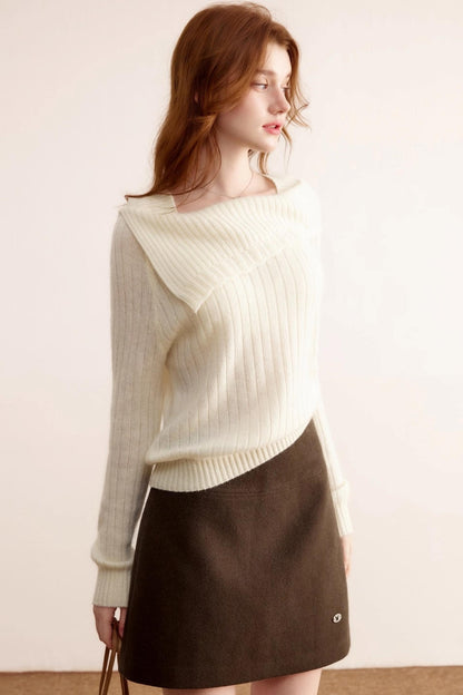 One-Shoulder Wool Knit Sweater