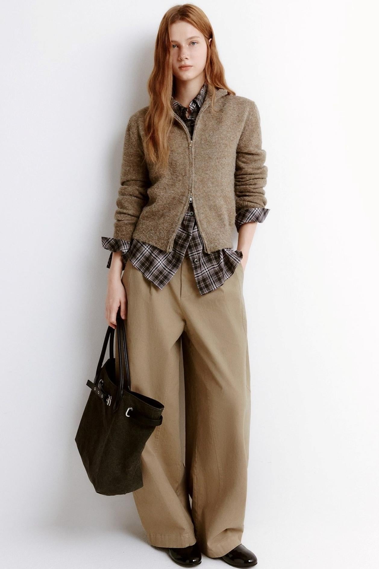 Variegated Zipper Wool Knit Cardigan