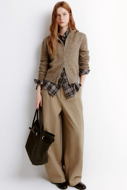 Variegated Zipper Wool Knit Cardigan