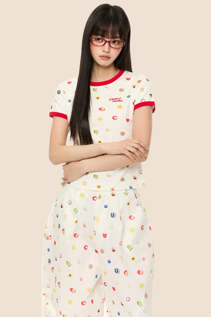 Printed Short Sleeve T-Shirt Camisole Set-Up