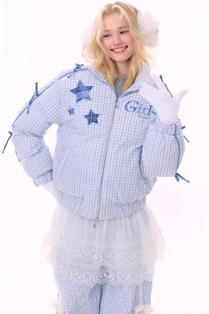 Blue Plaid Padded Jacket