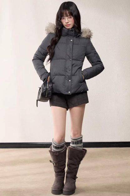Stand-Up Fur Collar Down Jacket