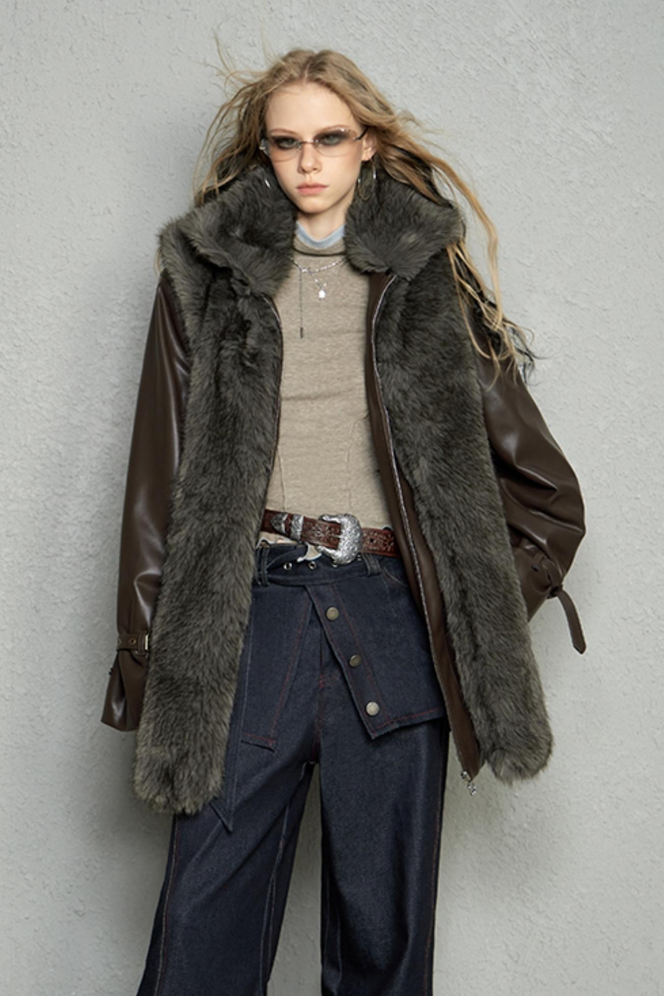 Detachable Eco-Fur Padded Leather Jacket