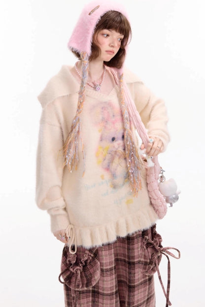 Pleated Hem Drawstring Sweater