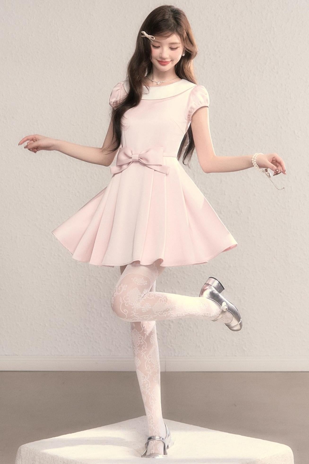 French Princess Satin Bow Dress