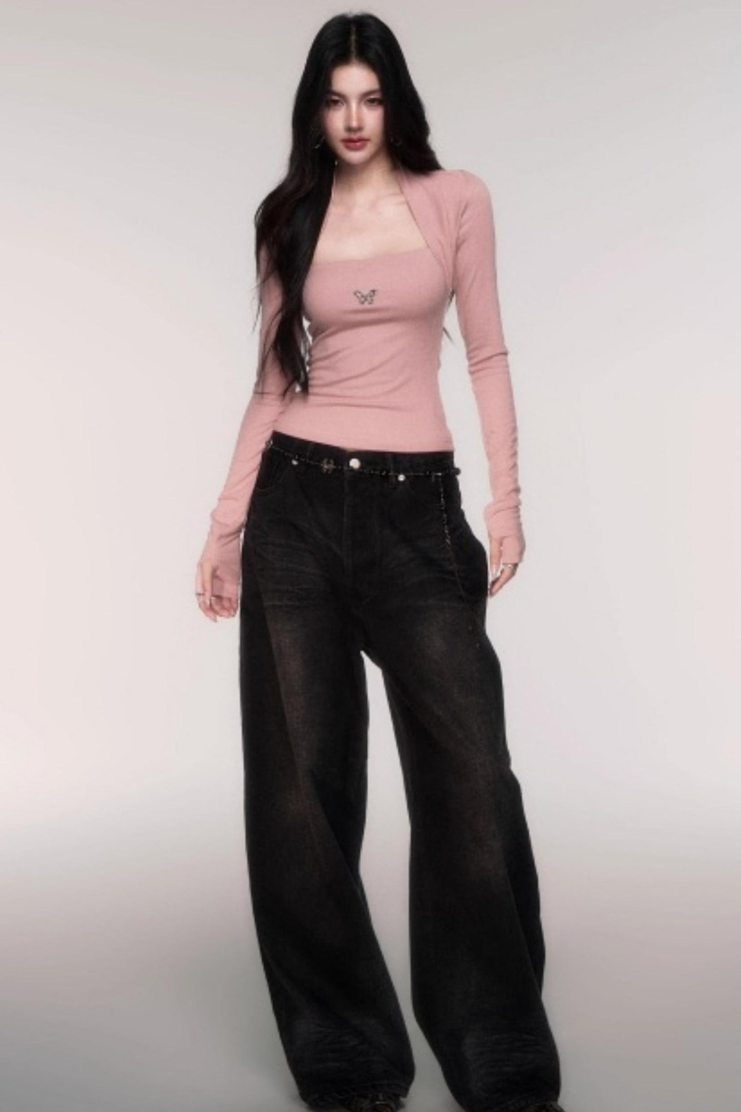 Slimming Fake Two Sleeve Knit Top