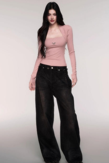 Slimming Fake Two Sleeve Knit Top