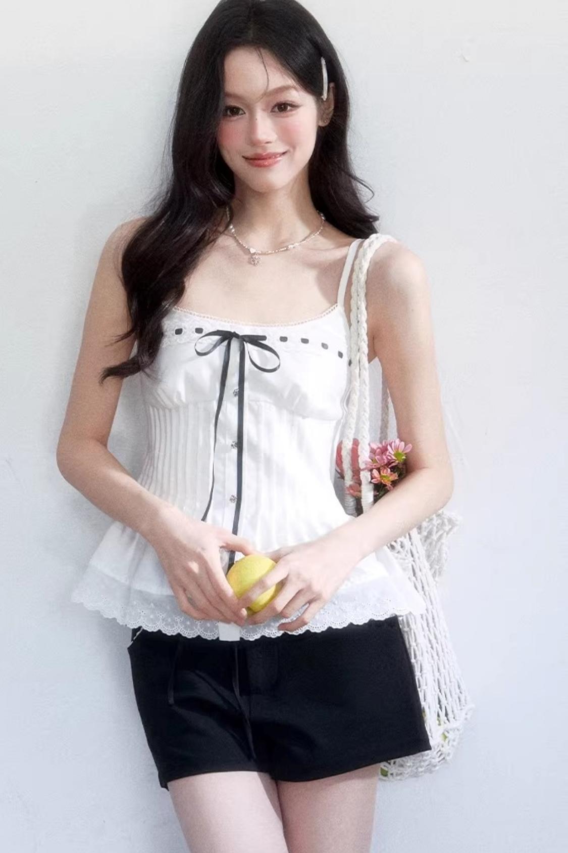 Black and White Ice Silk Two-Piece Set-Up