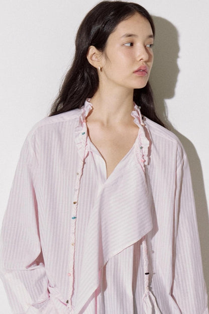 Asymmetrical Ruffle Striped Shirt