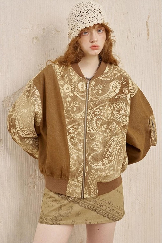 Cashew Print Long Sleeve Flight Jacket