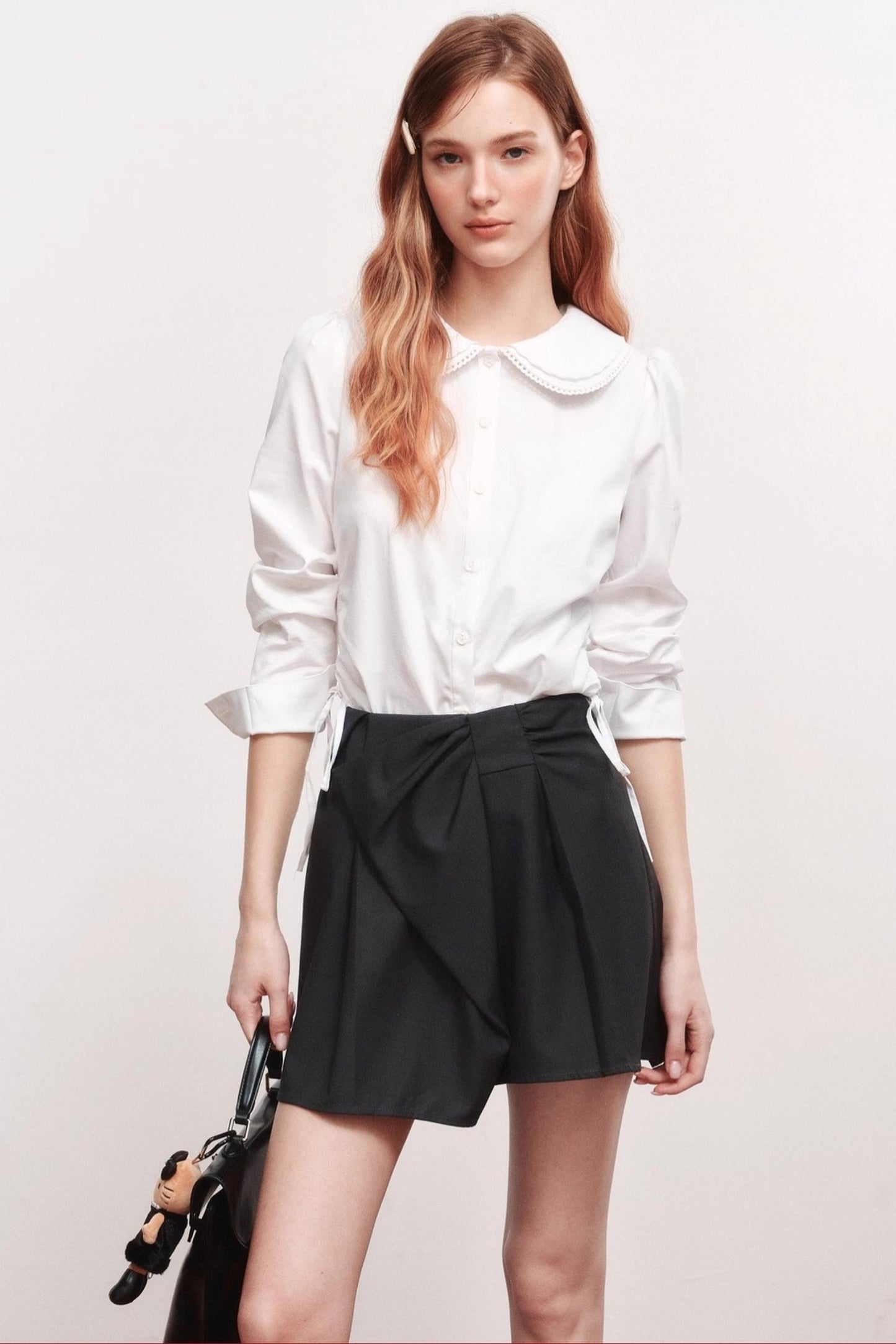 Bow Waistless Wool Blend A-Line Skirt