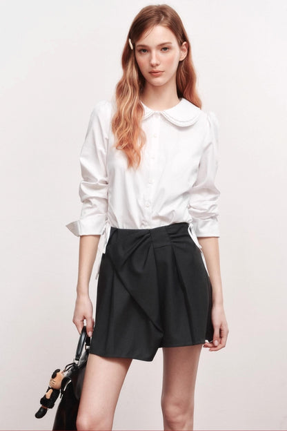 Bow Waistless Wool Blend A-Line Skirt