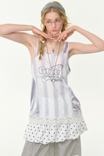 Sporty Gray Lace Tank