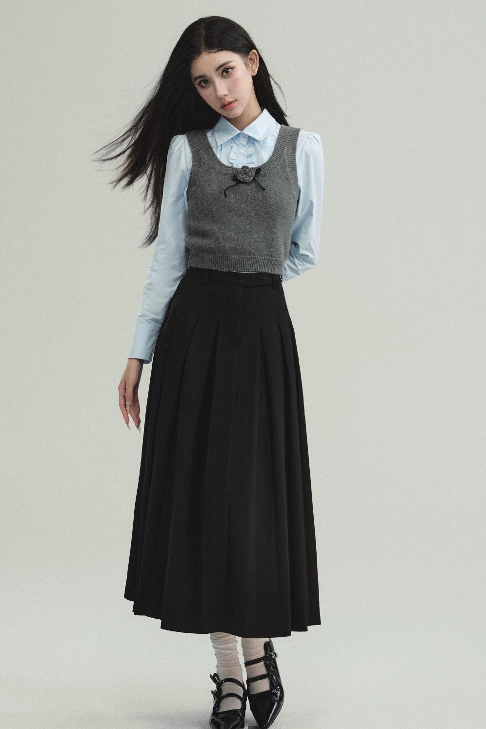 Law School Style Pleated Shirt & Skirt Set-Up