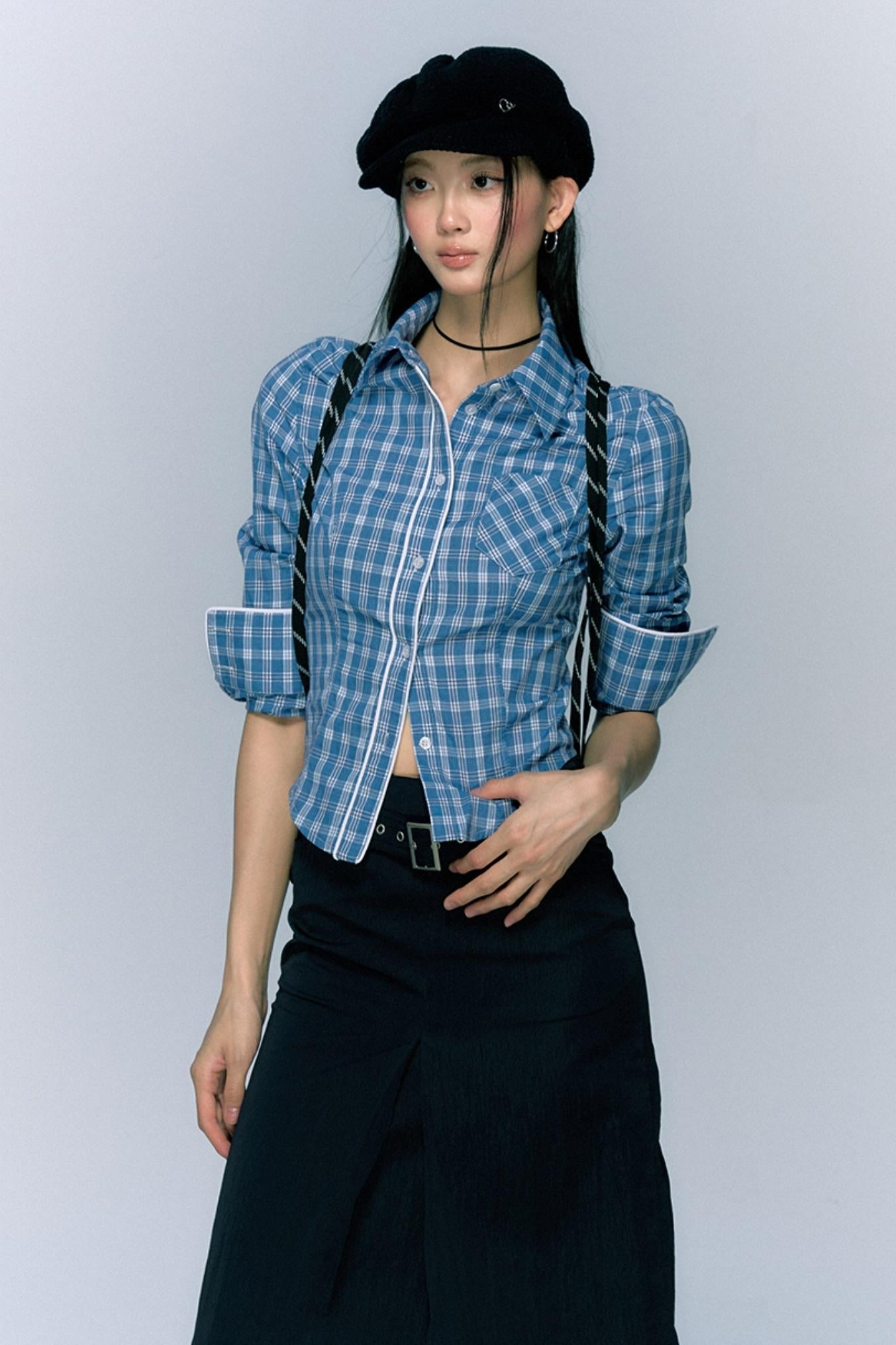 Autumn Checked Cinched Waist Shirt