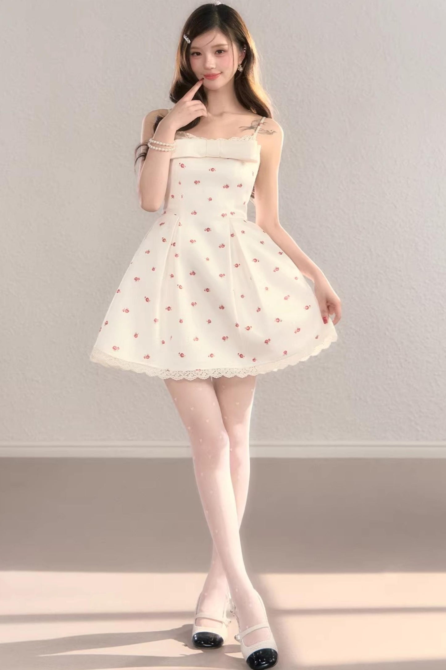 Bow Print Strap Dress