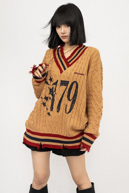 Lazy V-Neck Knitted Top