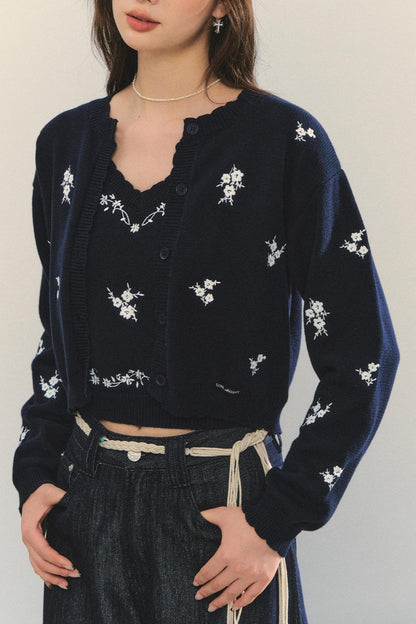 Knit Floral Cardigan Set-Up