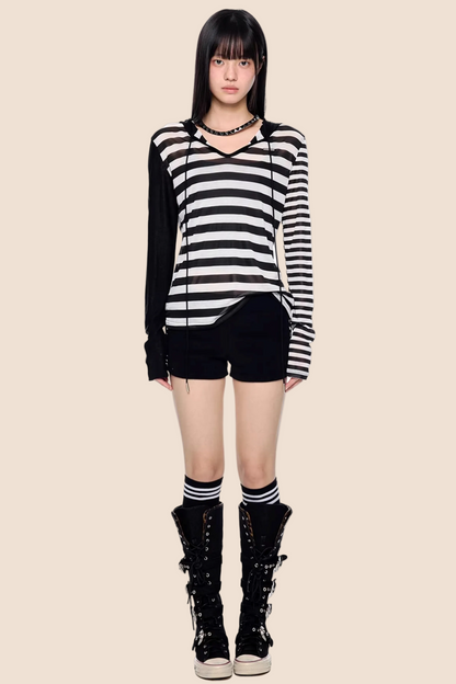 Striped Color-Block Hooded Jacket