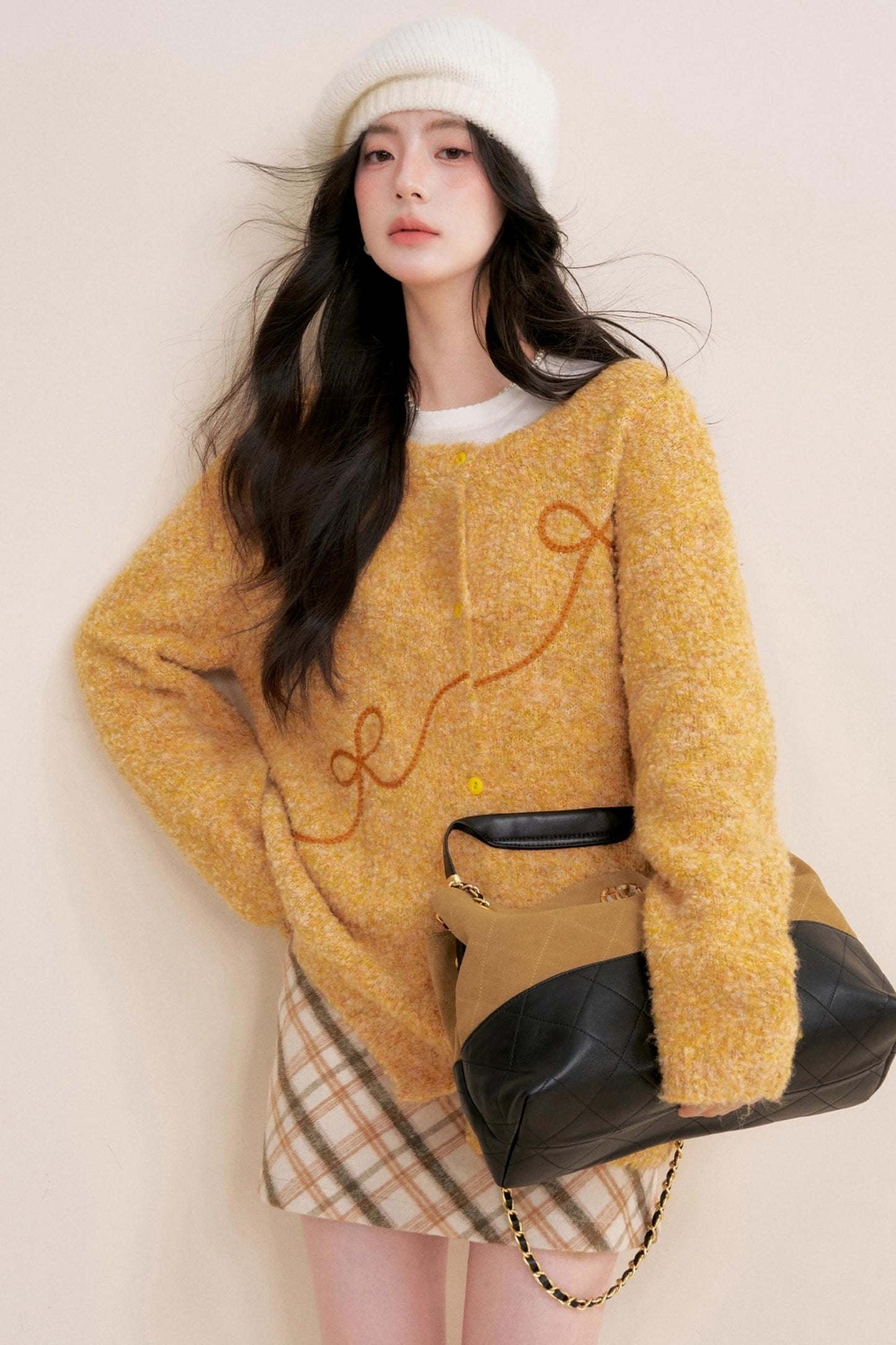 Sunset Velvet Bow knot Cardigan