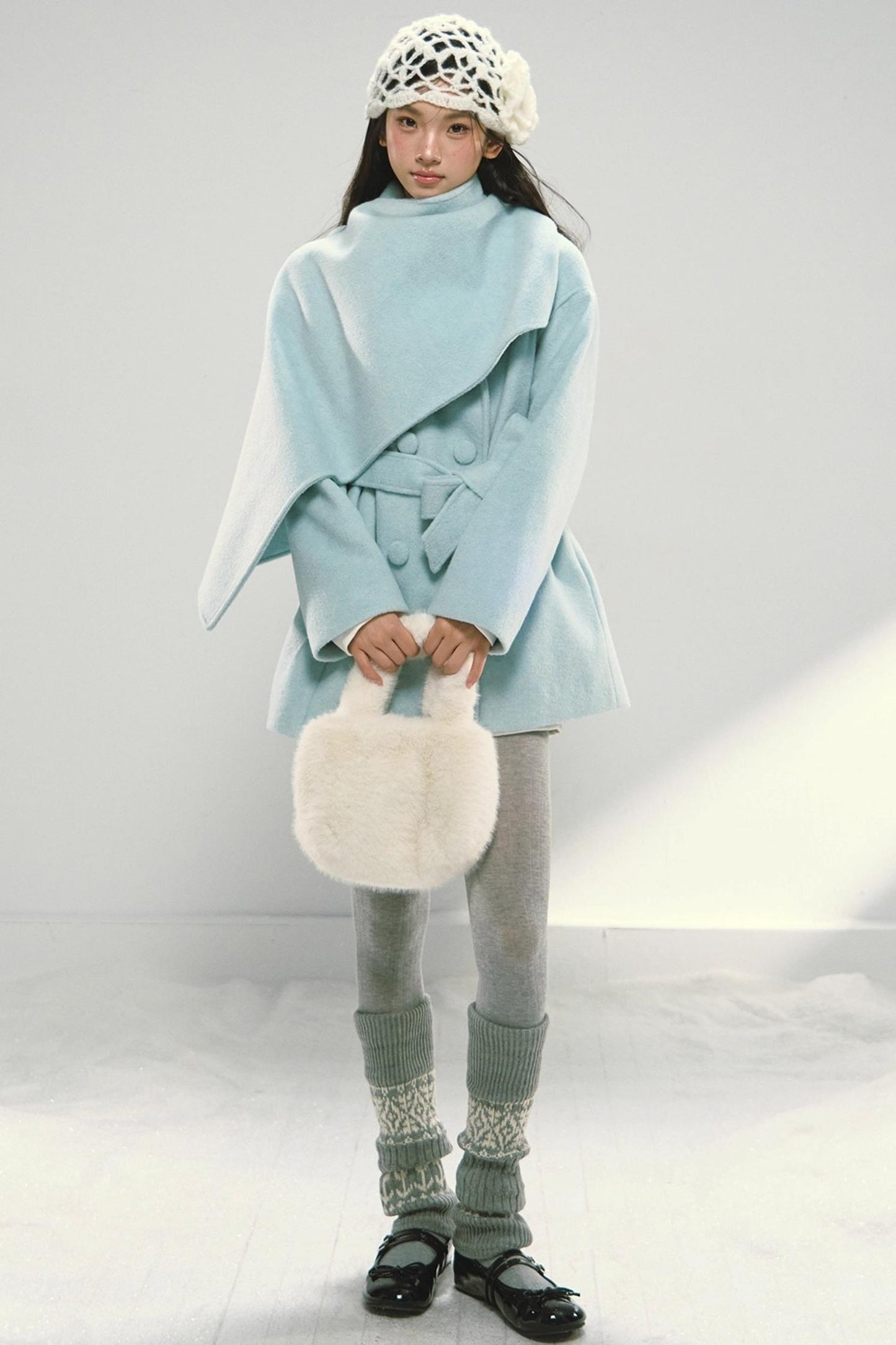 Mint Blue Tie-Up Wool Coat