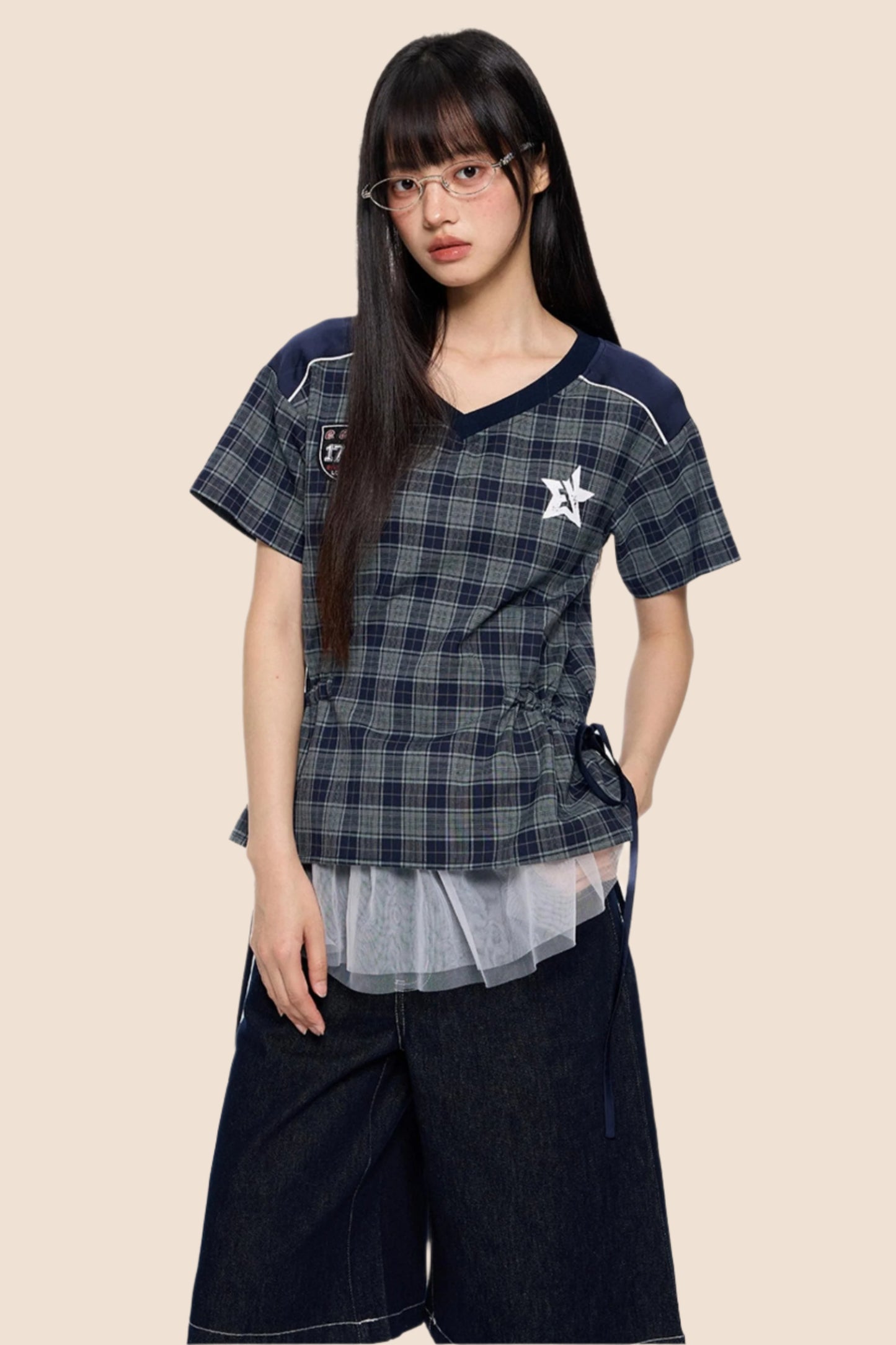 Retro Plaid Peplum Top