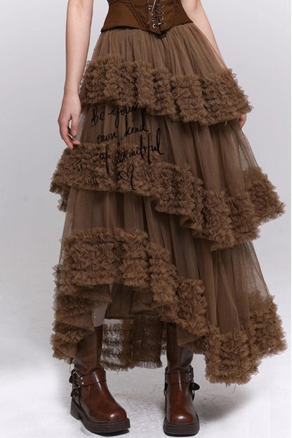 Brown Fluffy Cake Skirt