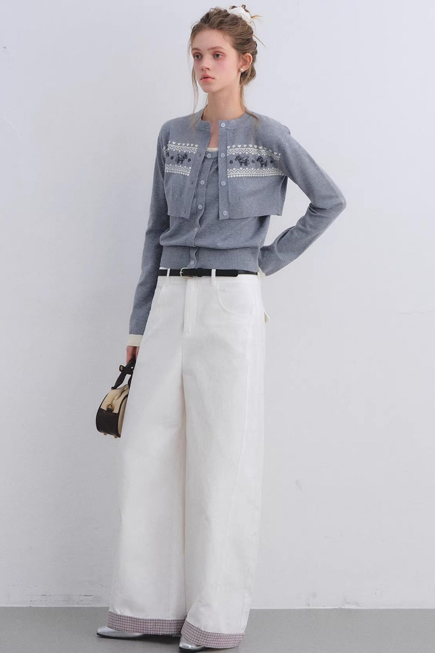 Gray Wool Cardigan Set