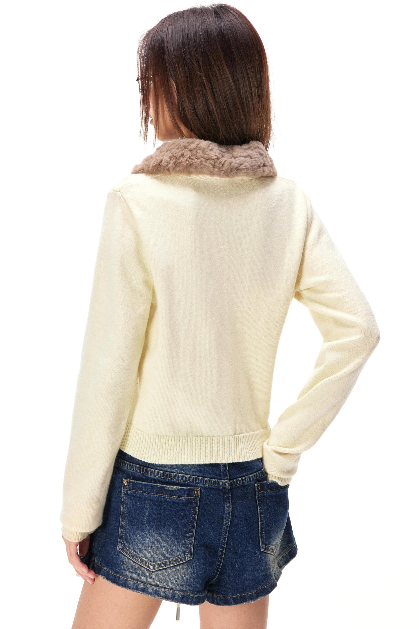 Retro Color-Block Fur Knit Sweater
