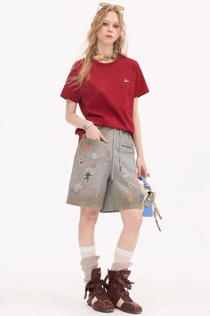 Cartoon Animal Distressed Pants