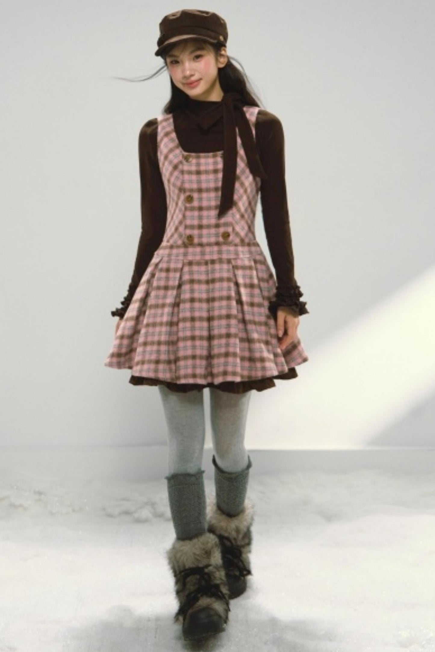 Plaid Retro Pleated Dress Set