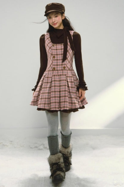 Plaid Retro Pleated Dress Set