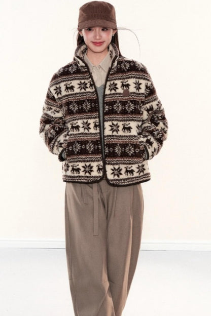Fair Isle Lamb Wool Fleece Jacket