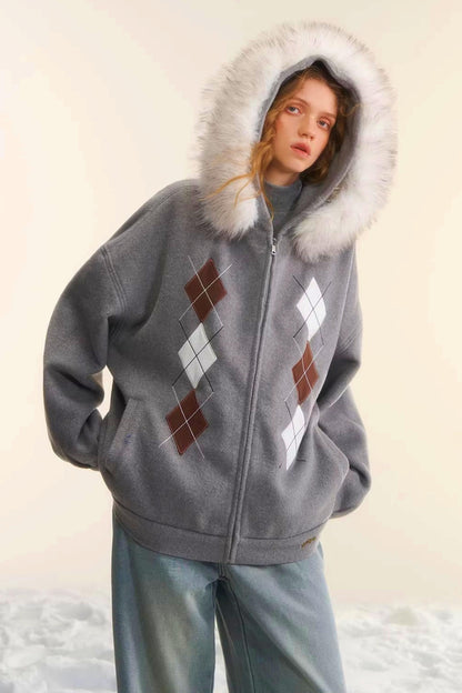 Diamond-Embroidered Woolen Jacket