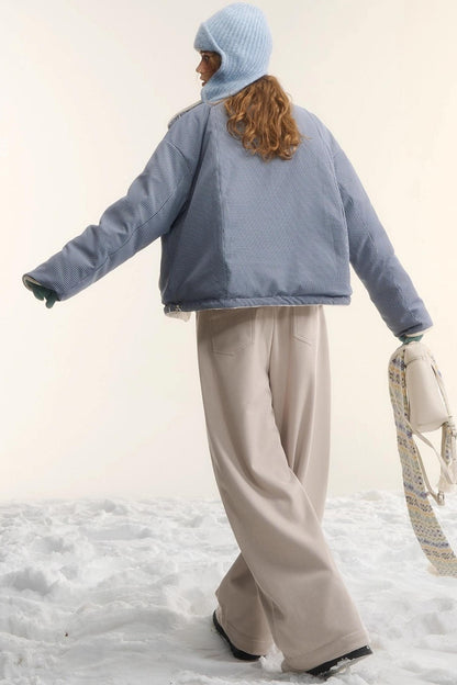 Plaid Fleece-Lined Wide-Leg Pants