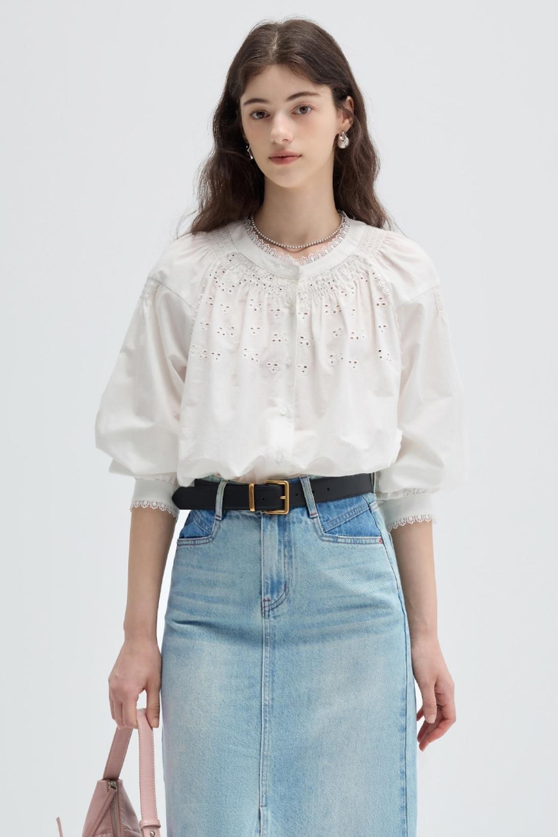 French Vintage Embroidered Cotton Shirt