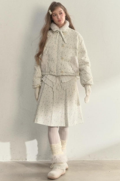 Floral Corduroy Pleated Jacket Set-Up