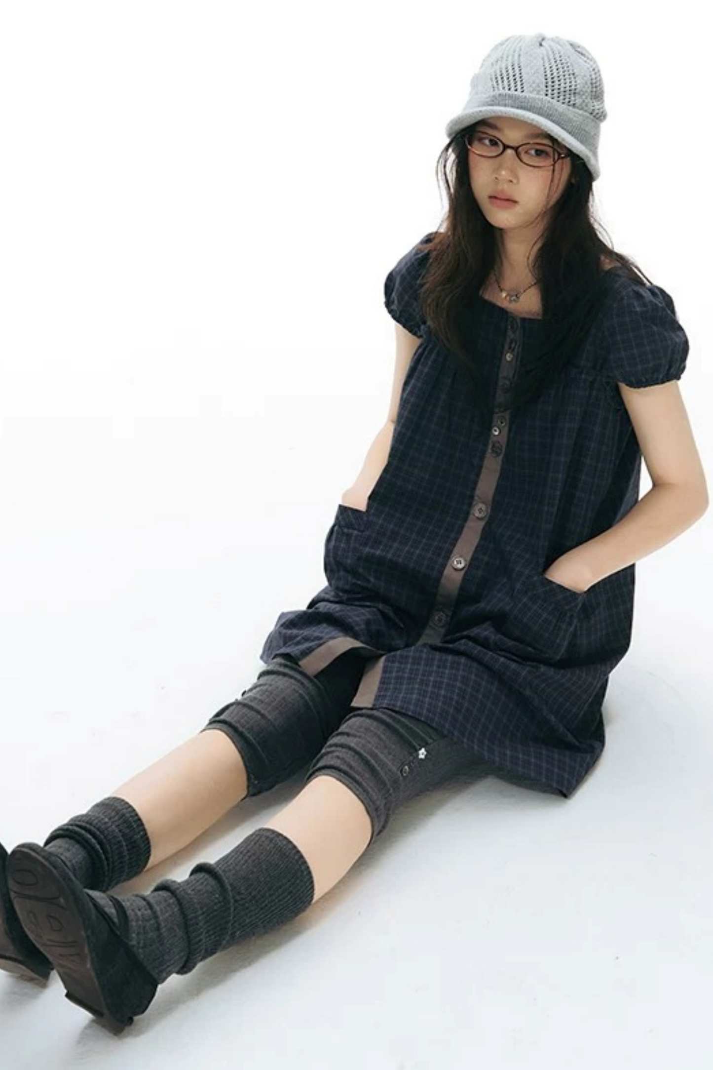 Plaid Puff Sleeve Babydoll Dress