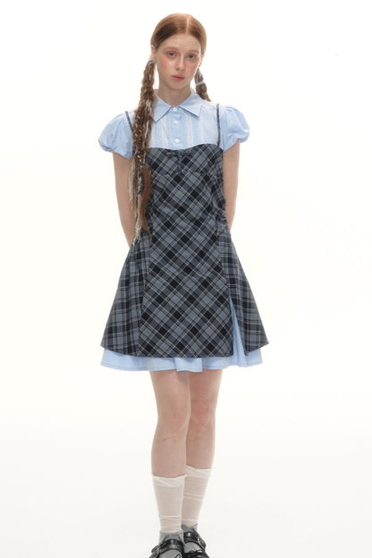 Plaid Bubble Sleeve Dress