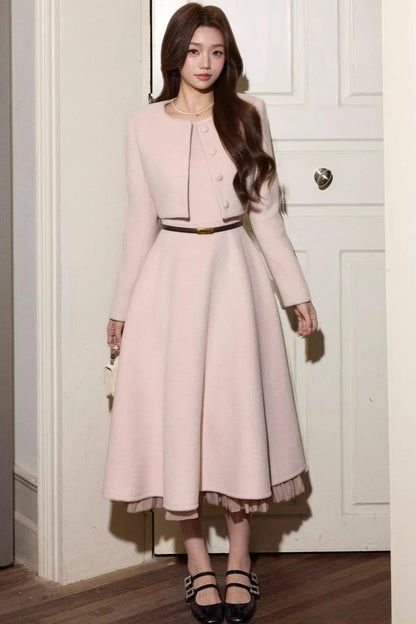 Elegant Wool Dress Short Coat Set-Up