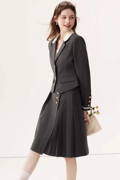 High-Waisted Pleated Midi Skirt