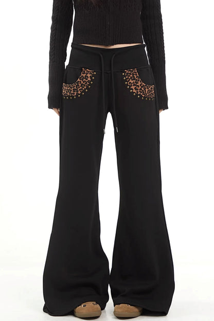 Leopard Print Patchwork Flared Pants