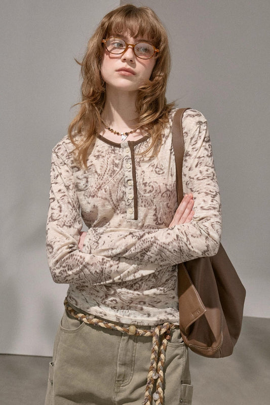 Cashew Flower Slim Print Knitted Top