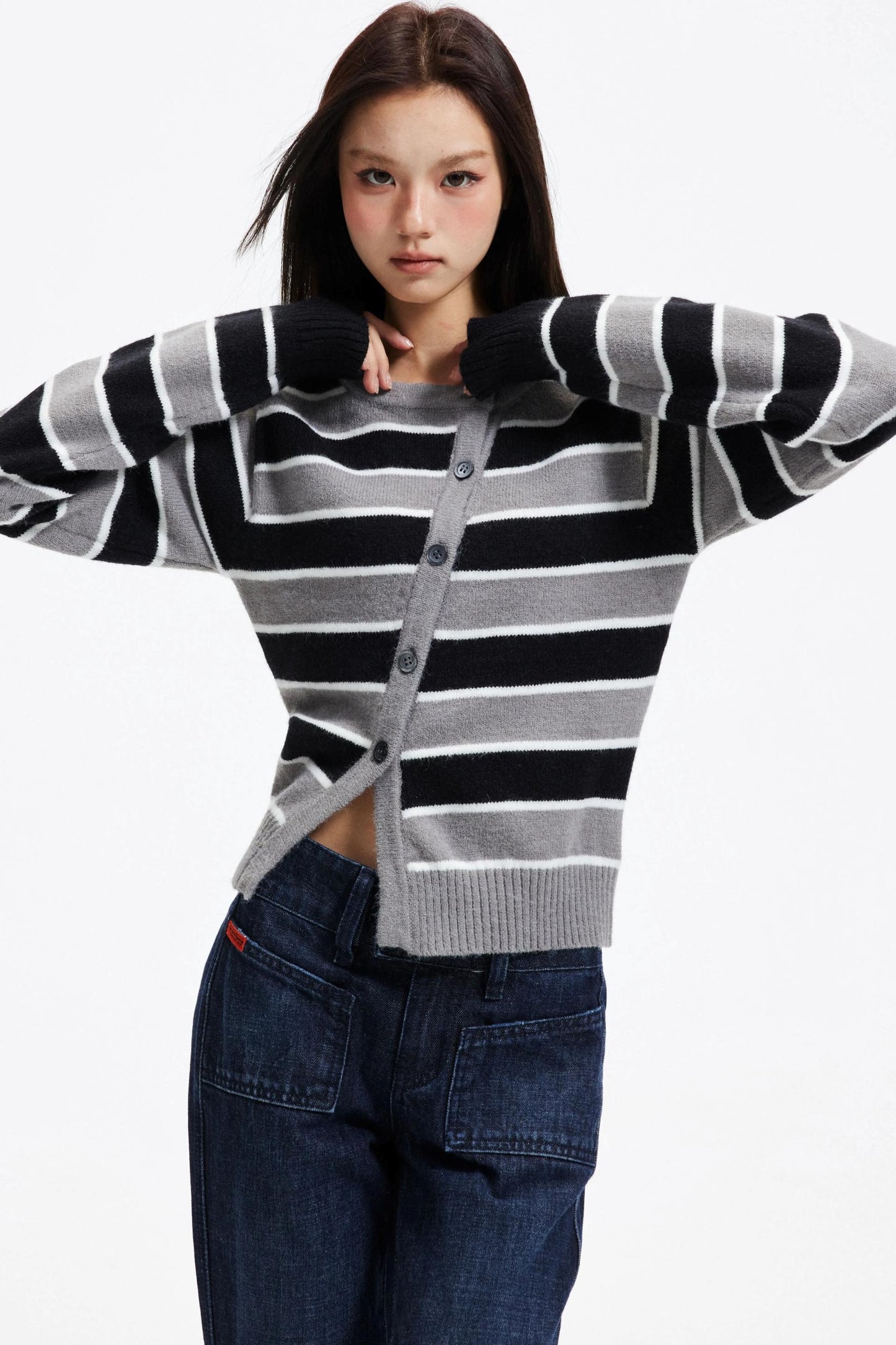 Retro Striped Knit Cardigan