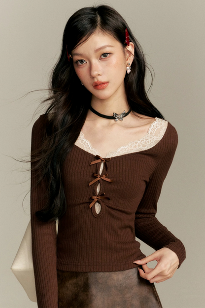Caramel Lace Patchwork Skirt Pants Set-Up